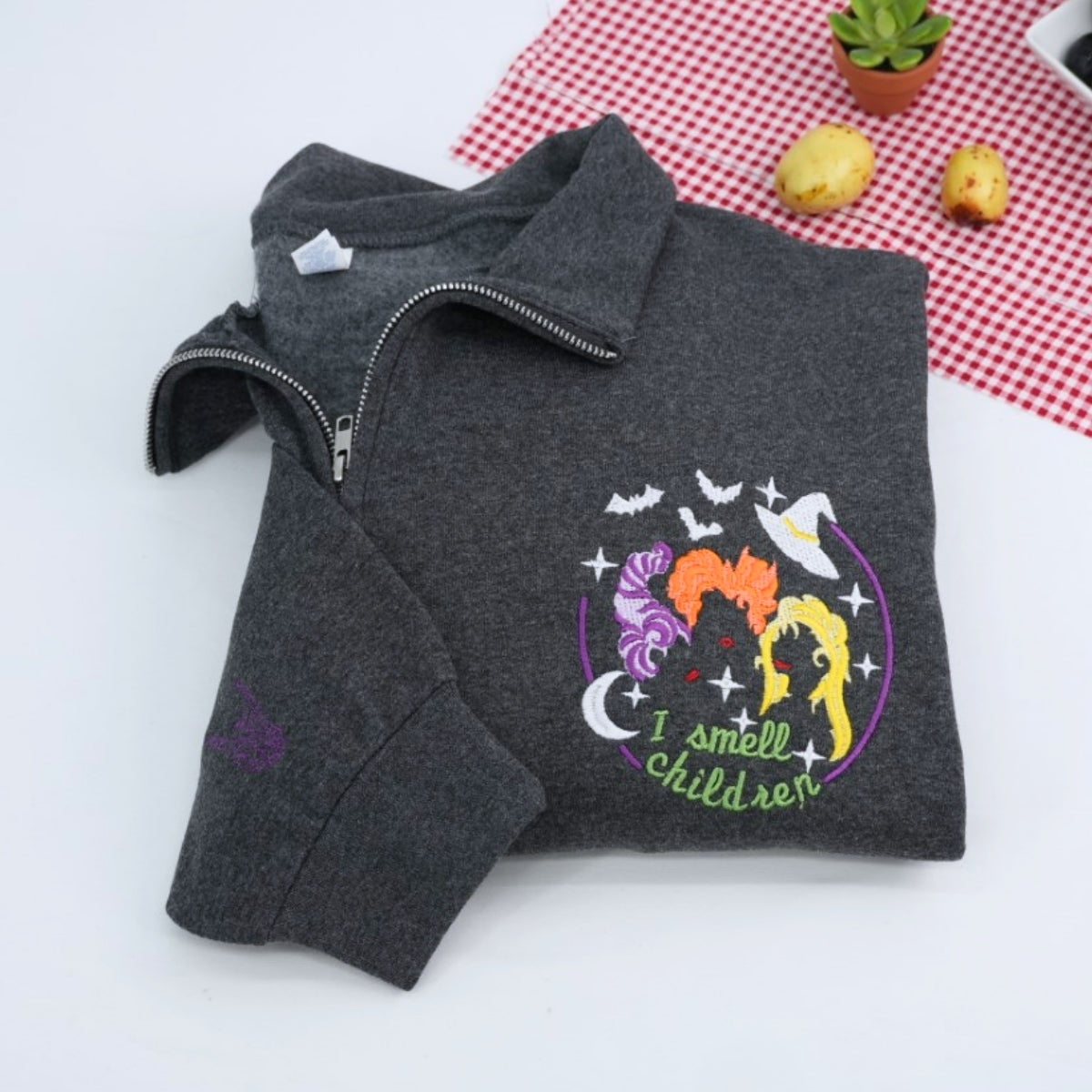 I Smell Children Custom Embroidered Quarter-Zip - Halloween Spooky Sweatshirt - Funny Gift