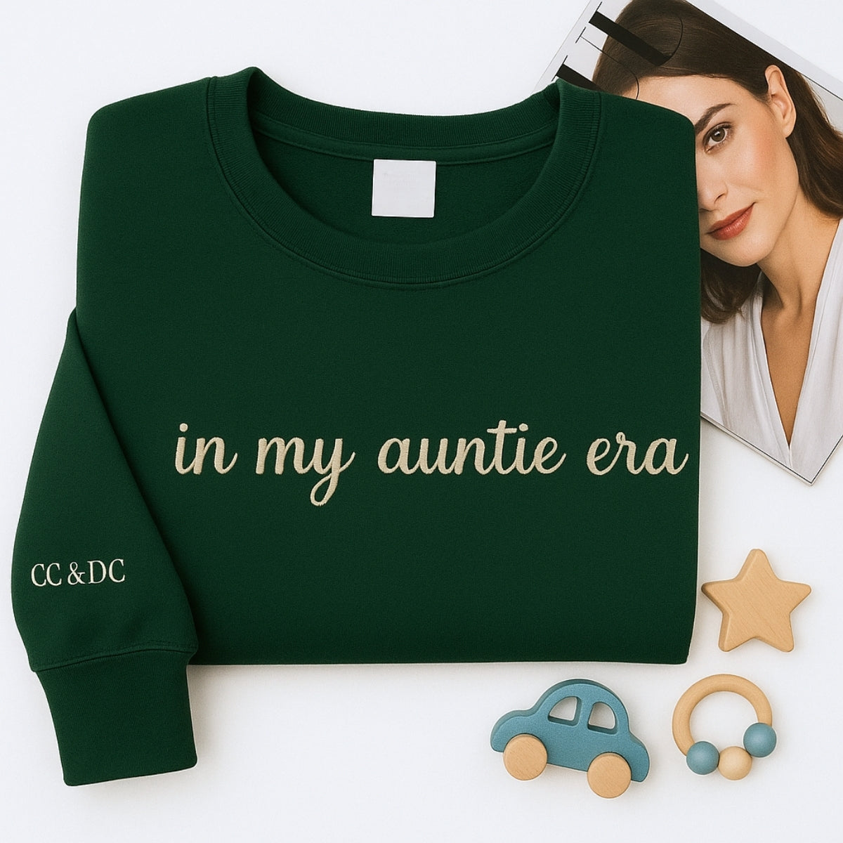 In My Auntie Era Custom Embroidered Hoodie - Personalized Initials Sweatshirt - Aunt Gift