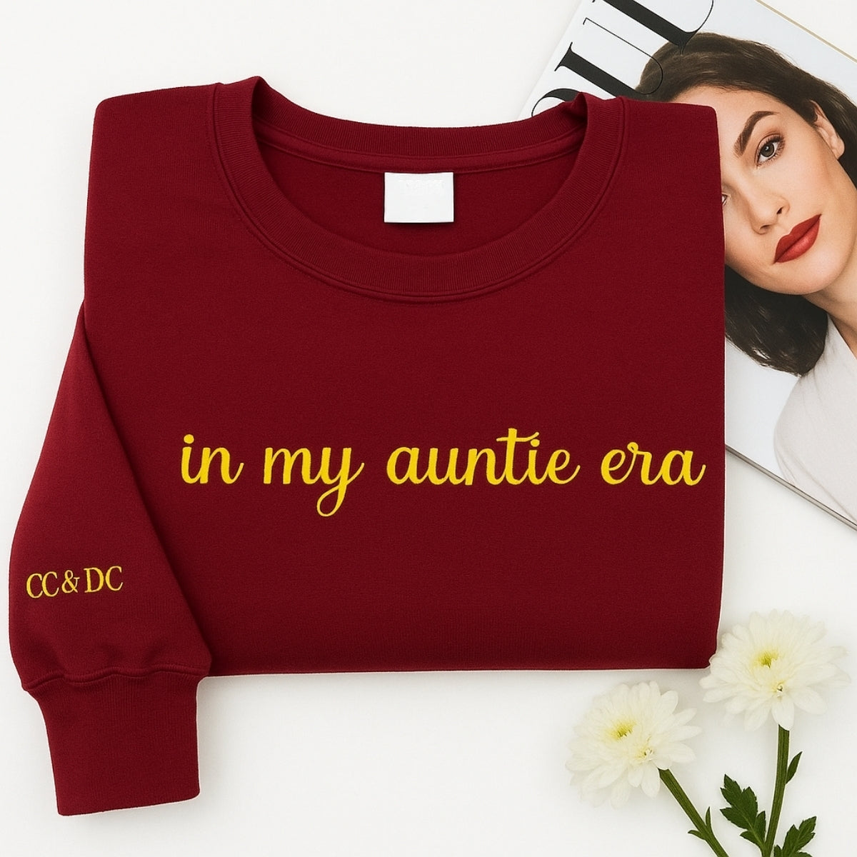 In My Auntie Era Custom Embroidered Hoodie - Personalized Initials Sweatshirt - Aunt Gift