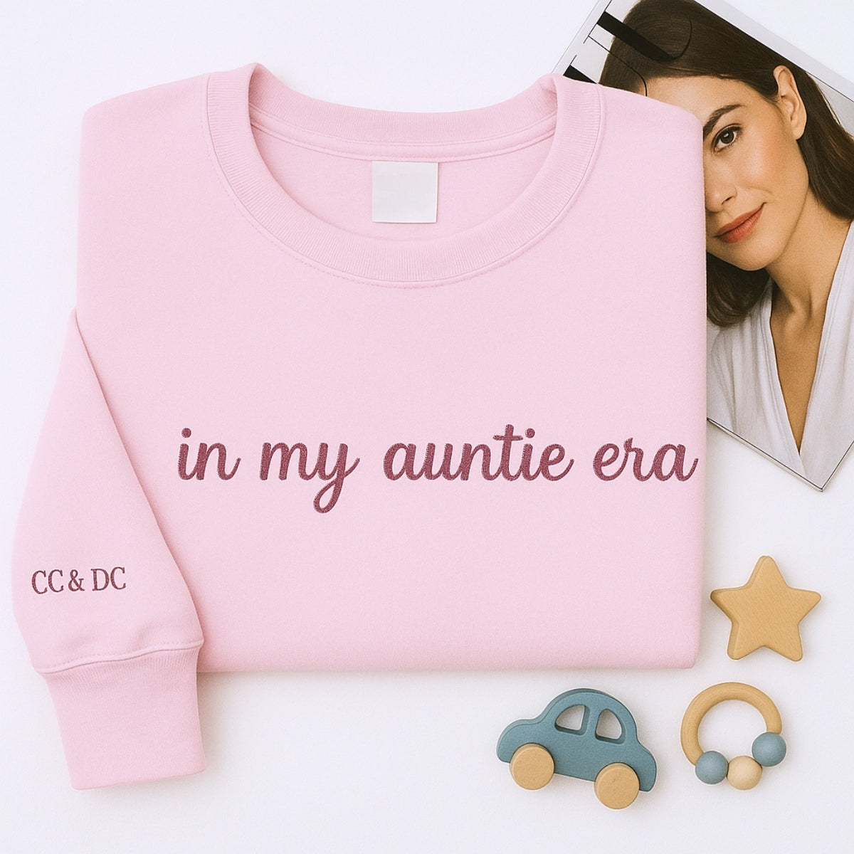 In My Auntie Era Custom Embroidered Hoodie - Personalized Initials Sweatshirt - Aunt Gift