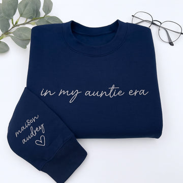 In My Auntie Era Custom Embroidered Hoodie - Personalized Aunt Name Sweatshirt - New Aunt Gift