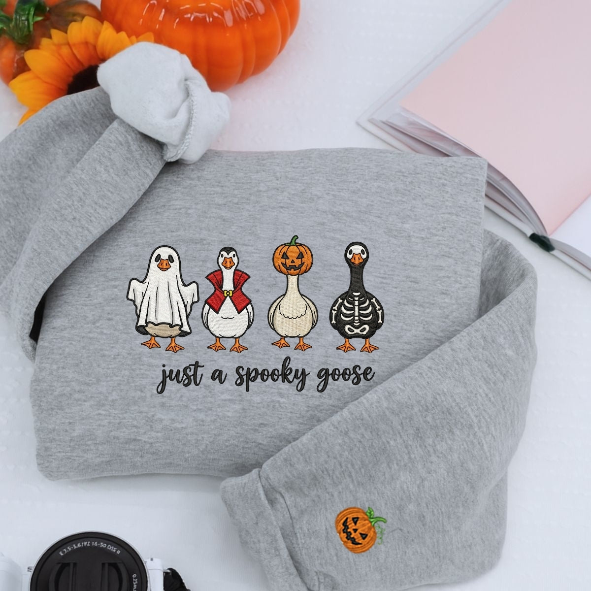 Spooky Goose Custom Embroidered Hoodie - Halloween Geese Sweatshirt - Funny Halloween Gift