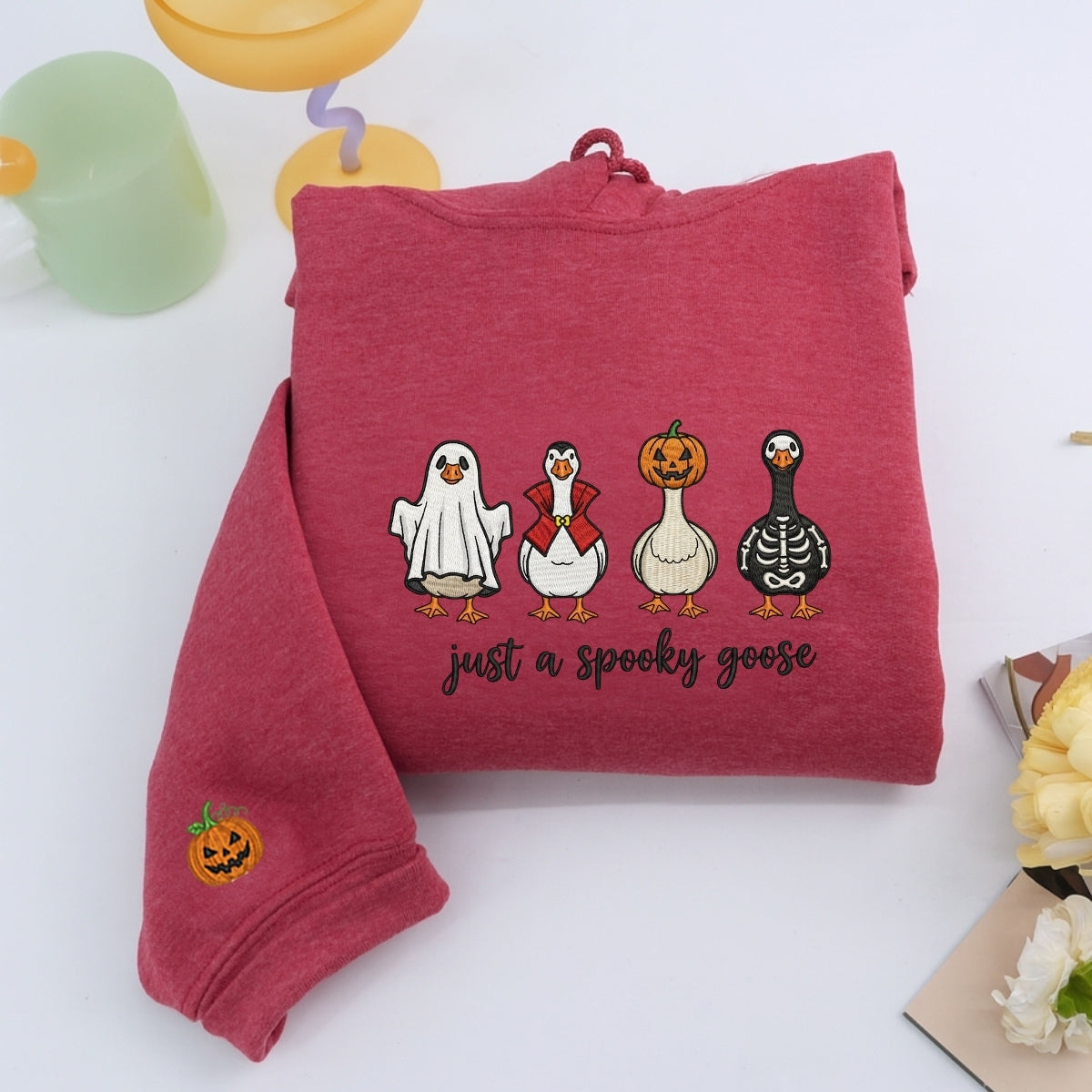 Spooky Goose Custom Embroidered Hoodie - Halloween Geese Sweatshirt - Funny Halloween Gift