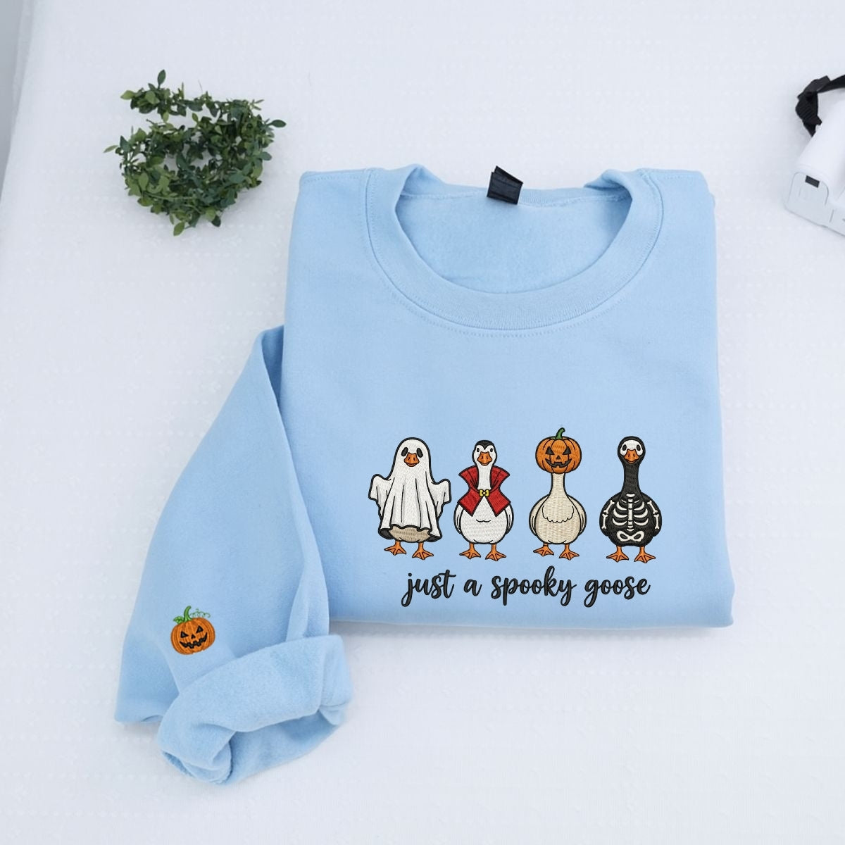 Spooky Goose Custom Embroidered Hoodie - Halloween Geese Sweatshirt - Funny Halloween Gift