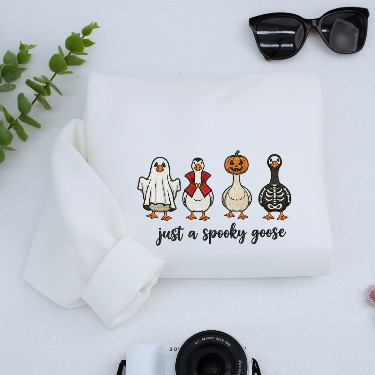 Spooky Goose Custom Embroidered Hoodie - Halloween Geese Sweatshirt - Funny Halloween Gift