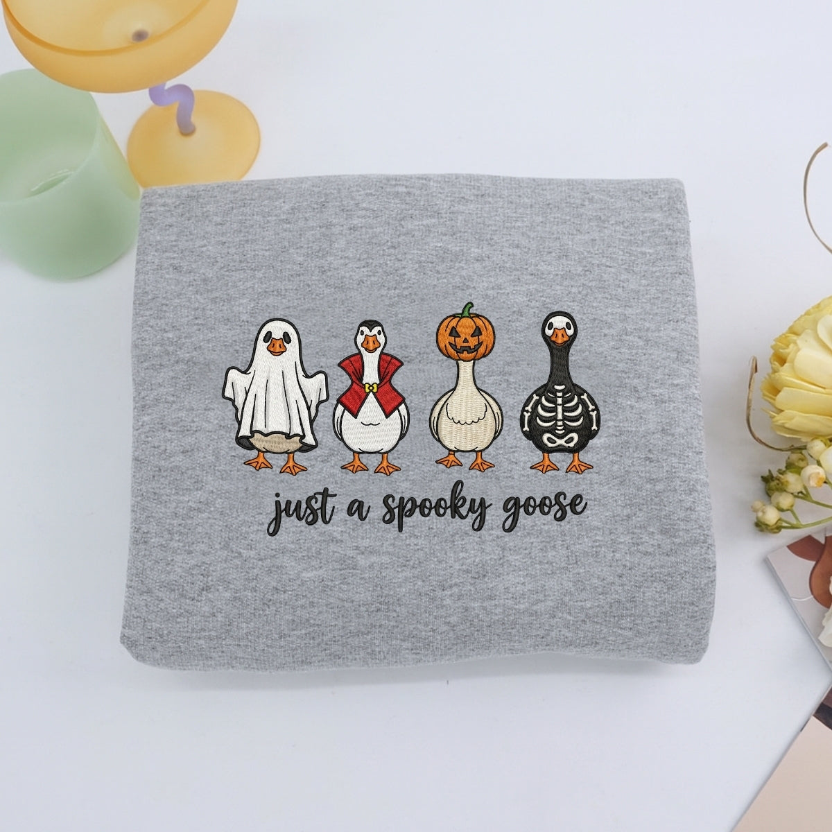 Spooky Goose Custom Embroidered Hoodie - Halloween Geese Sweatshirt - Funny Halloween Gift