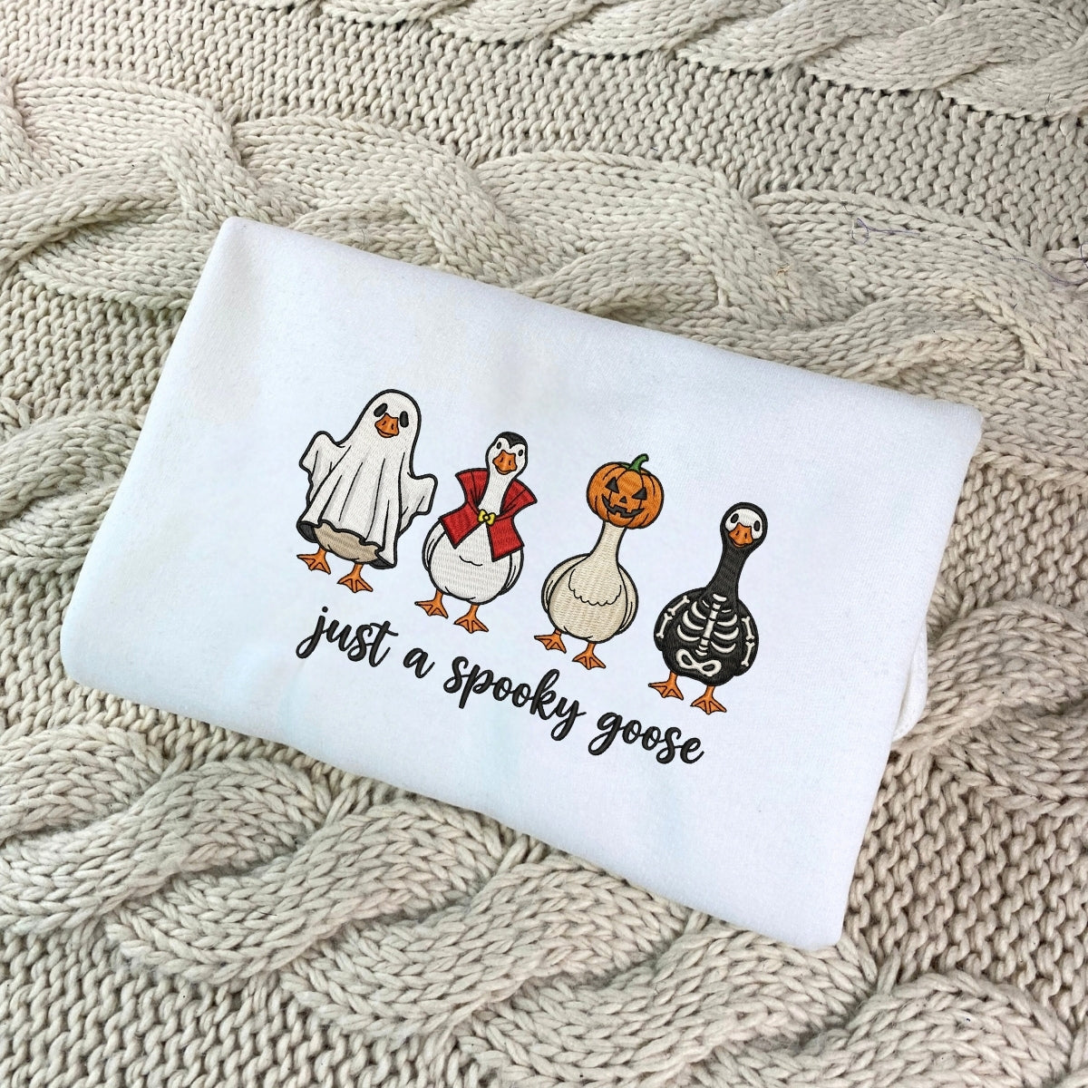Just A Spooky Goose Custom Hoodies - Halloween Geese Embroidered Sweaters - Perfect Viral Halloween Gift