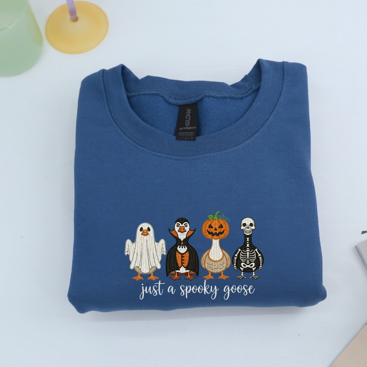 Just A Spooky Goose Custom Sweaters - Halloween Geese Embroidered Apparel - Perfect Cute Halloween Gift