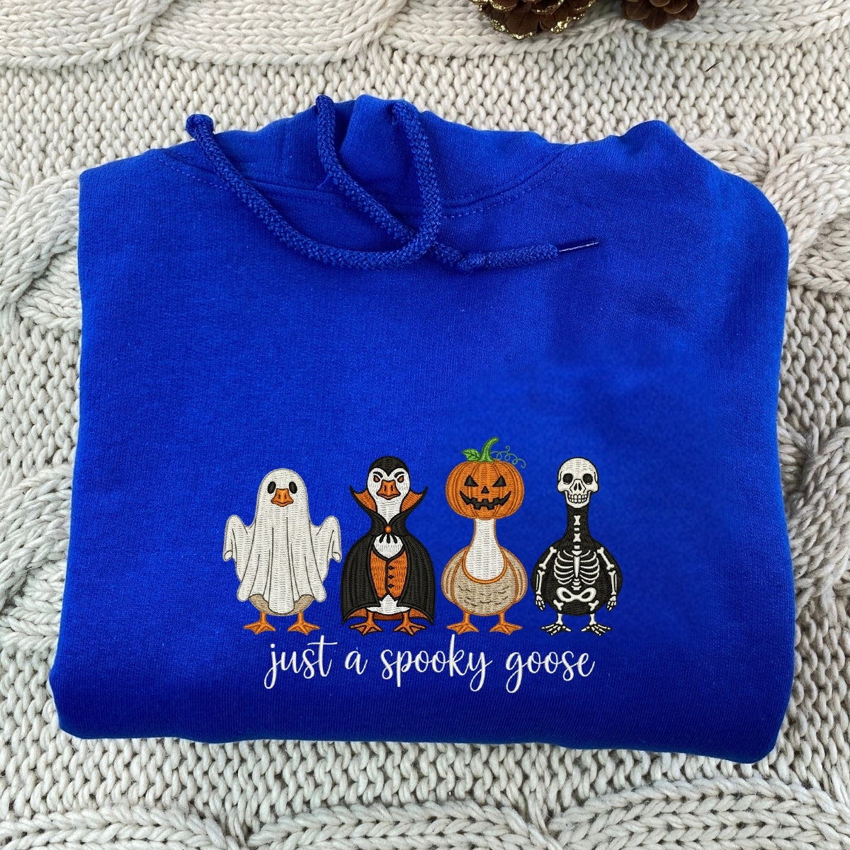 Just A Spooky Goose Custom Sweaters - Halloween Geese Embroidered Apparel - Perfect Cute Halloween Gift
