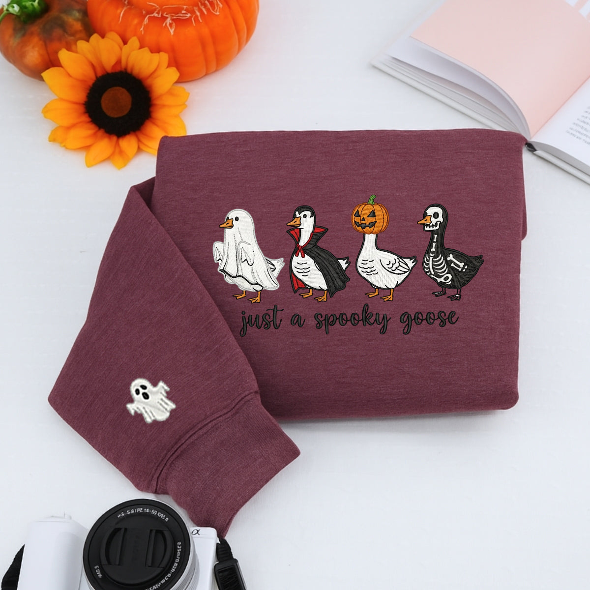 Just A Spooky Goose Halloween Hoodies - Funny Costume Geese Embroidered Sweaters - Perfect Halloween Gift