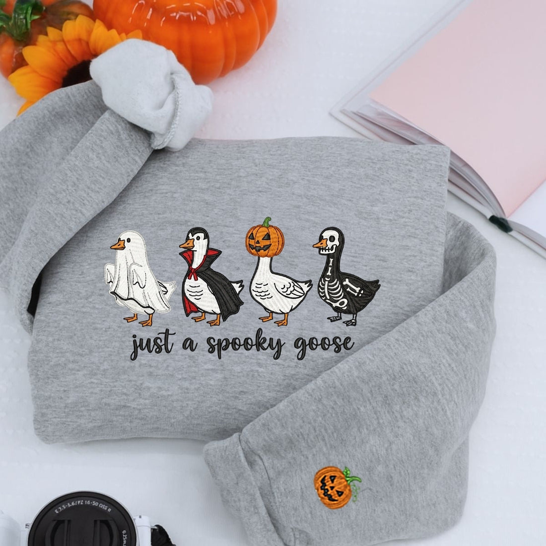 Just A Spooky Goose Halloween Hoodies - Funny Costume Geese Embroidered Sweaters - Perfect Halloween Gift