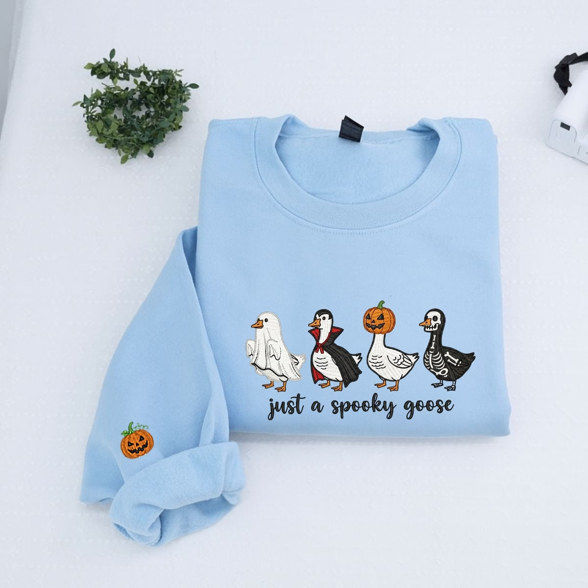 Just A Spooky Goose Halloween Hoodies - Funny Costume Geese Embroidered Sweaters - Perfect Halloween Gift