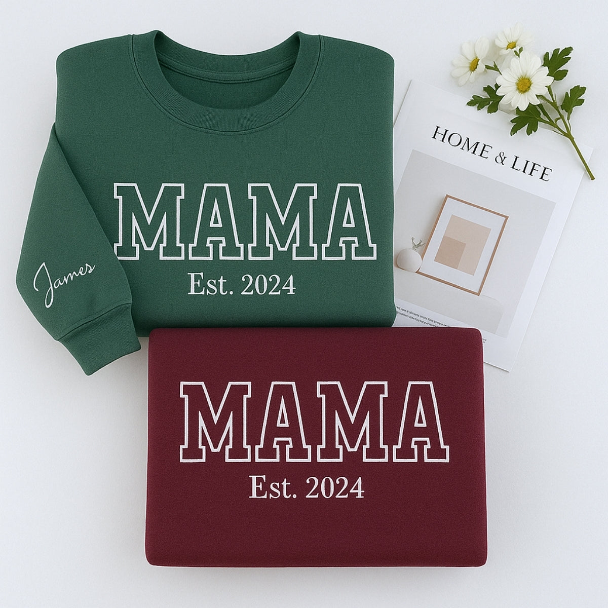 Mama Varsity Style Custom Embroidered Hoodie - Personalized Mom Sweatshirt - Mother's Day Gift