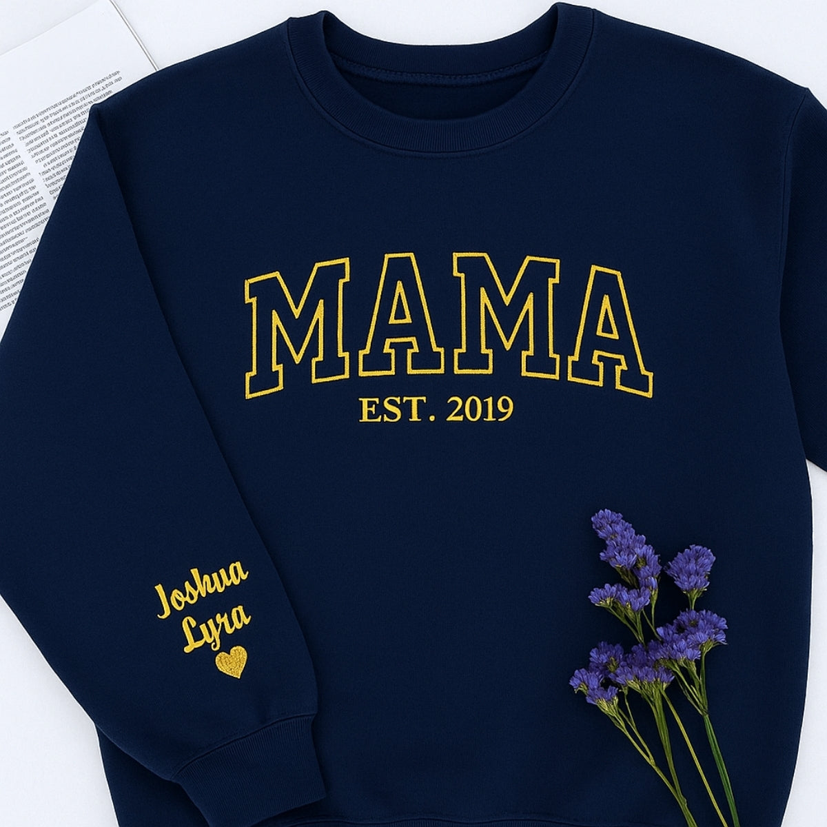 Mama Varsity Style Custom Embroidered Hoodie - Personalized Mom Sweatshirt - Mother's Day Gift