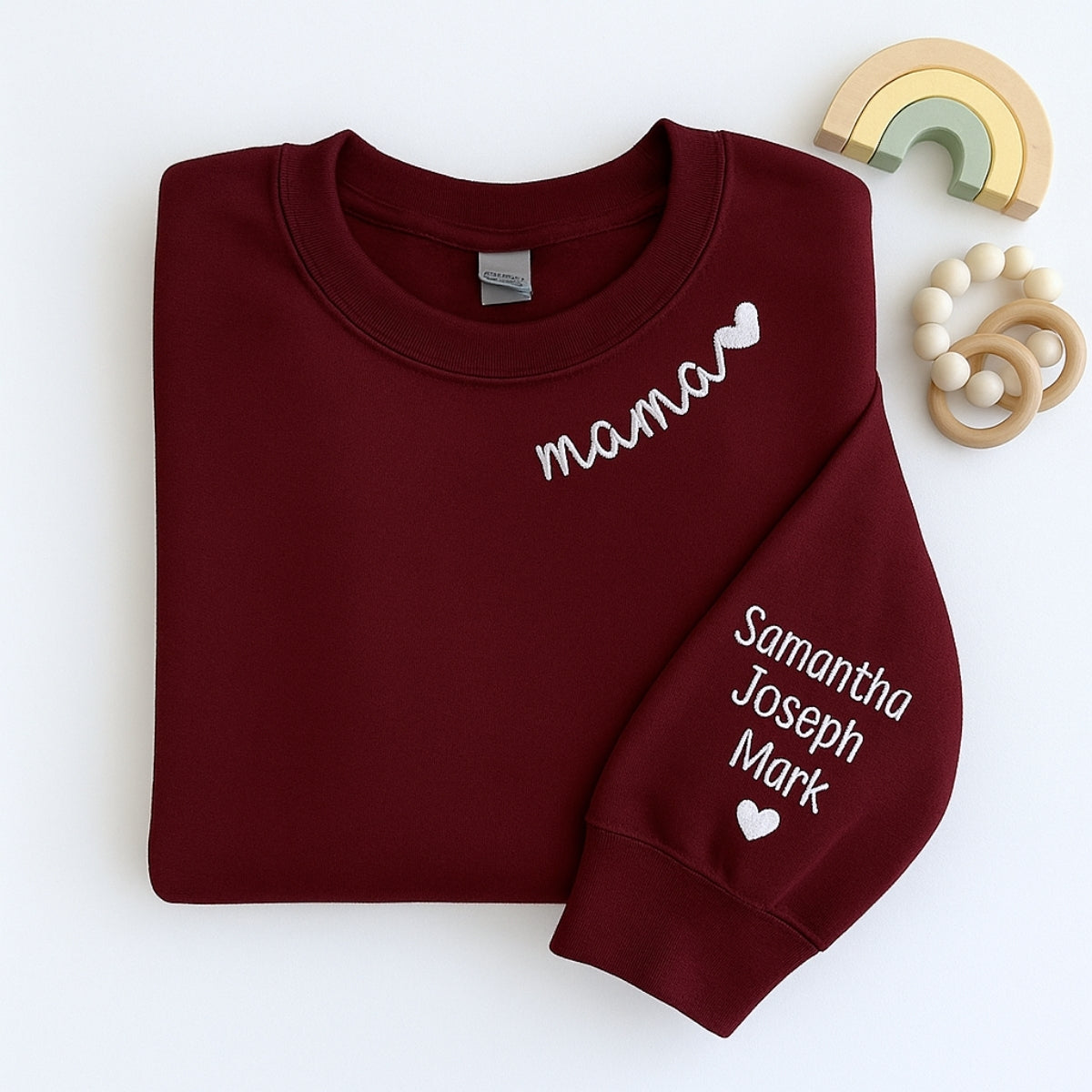 Mama Kids Names Custom Embroidered Hoodie - Personalized Mom Sweatshirt - Mother's Day Gift