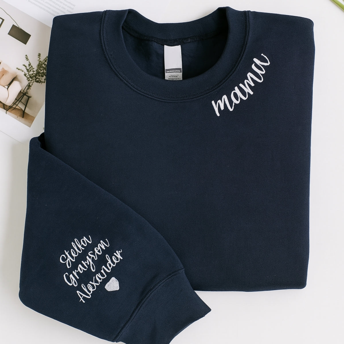 Mama Name Custom Embroidered Hoodie - Personalized Mom Sweatshirt - Mother's Day Gift