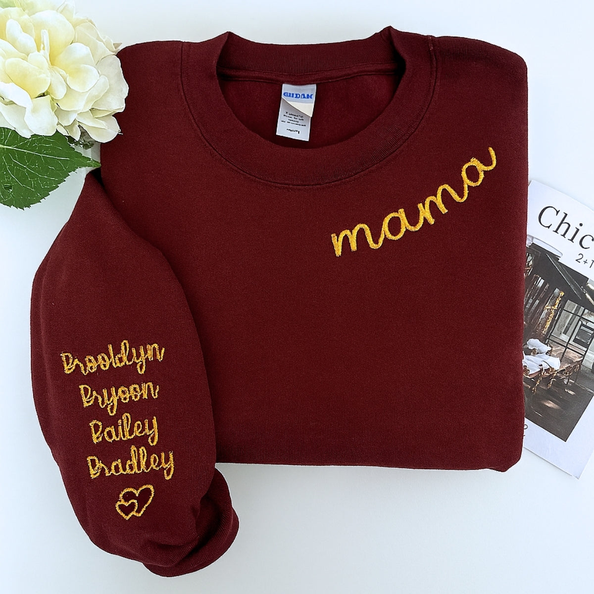 Mama Name Custom Embroidered Hoodie - Personalized Mom Sweatshirt - Mother's Day Gift