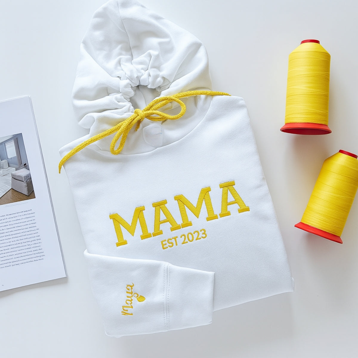 Mama EST Year Custom Embroidered Hoodie - Personalized Child Name Sweatshirt - New Mom Gift