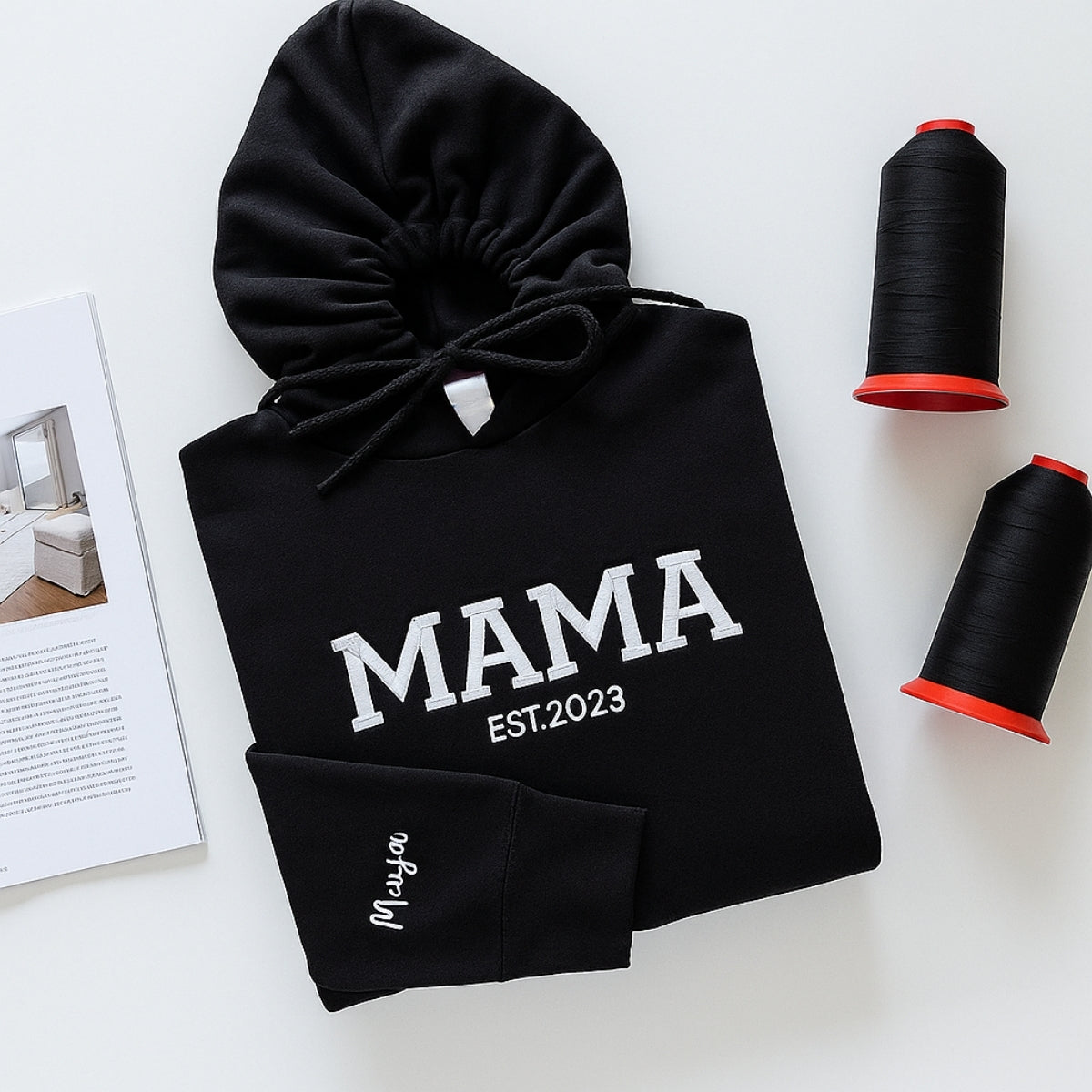 Mama EST Year Custom Embroidered Hoodie - Personalized Child Name Sweatshirt - New Mom Gift