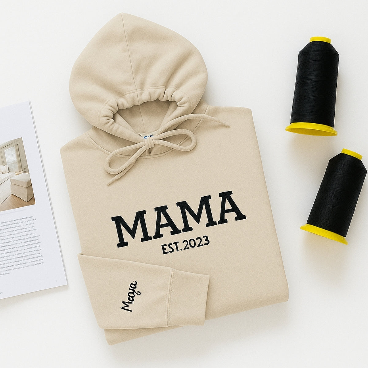 Mama EST Year Custom Embroidered Hoodie - Personalized Child Name Sweatshirt - New Mom Gift