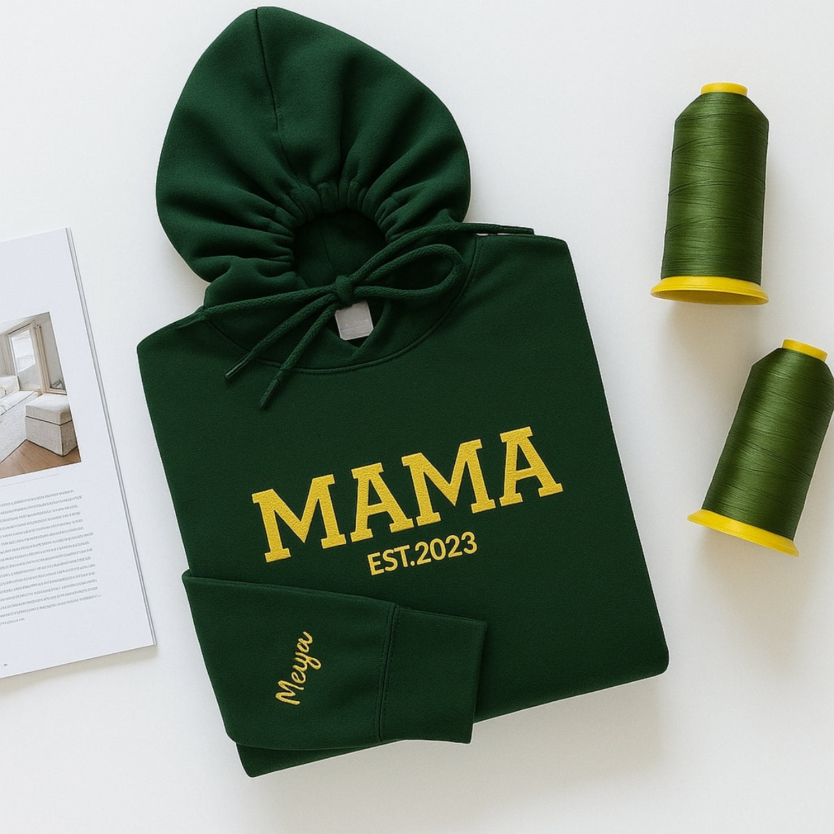 Mama EST Year Custom Embroidered Hoodie - Personalized Child Name Sweatshirt - New Mom Gift
