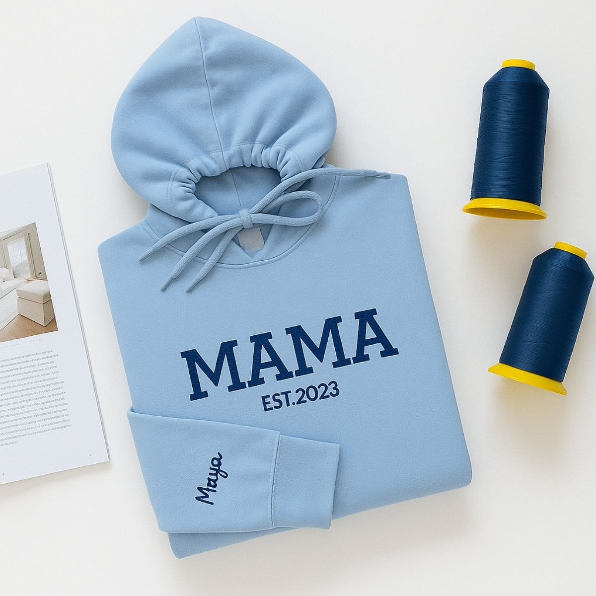 Mama EST Year Custom Embroidered Hoodie - Personalized Child Name Sweatshirt - New Mom Gift