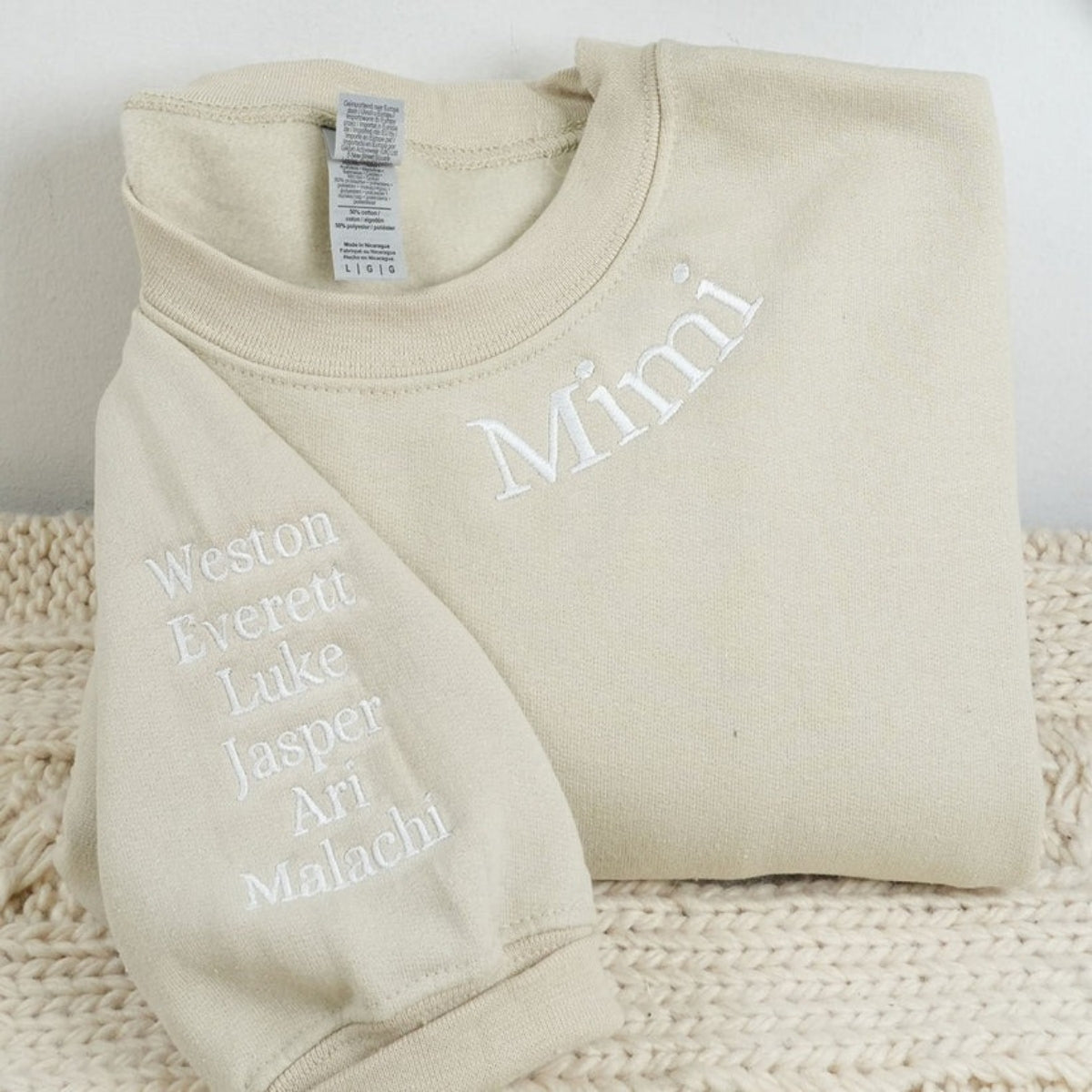Mimi Crew Neck Custom Embroidered Hoodie - Grandma Sweatshirt - Grandmother Gift