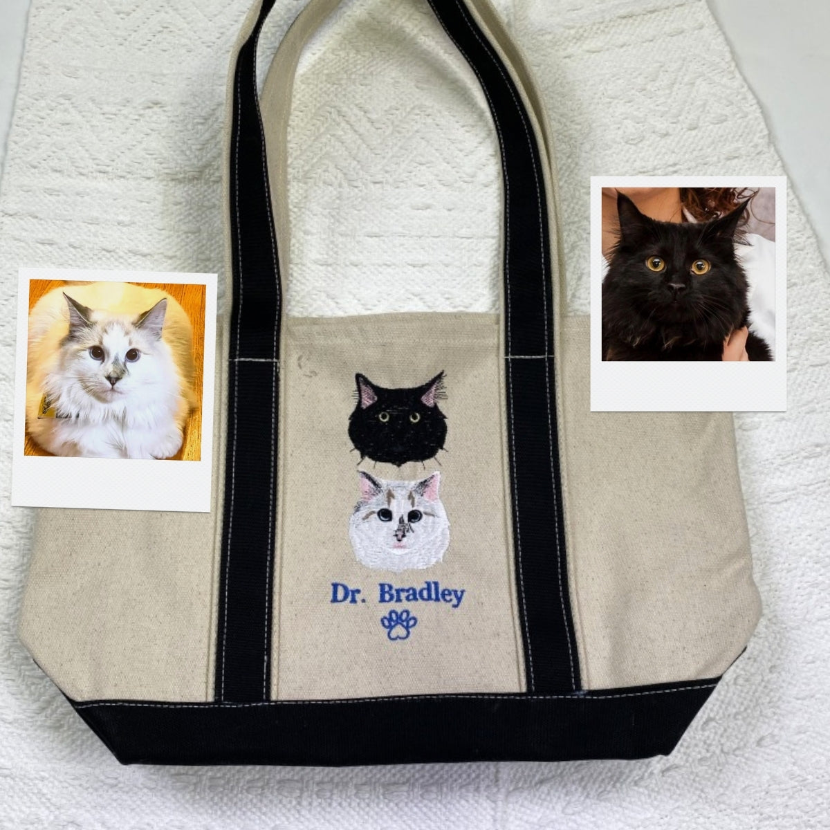 Mixed Pet Portrait Custom Embroidered Tote Bag - Dog Cat Face - Pet Parent Gift