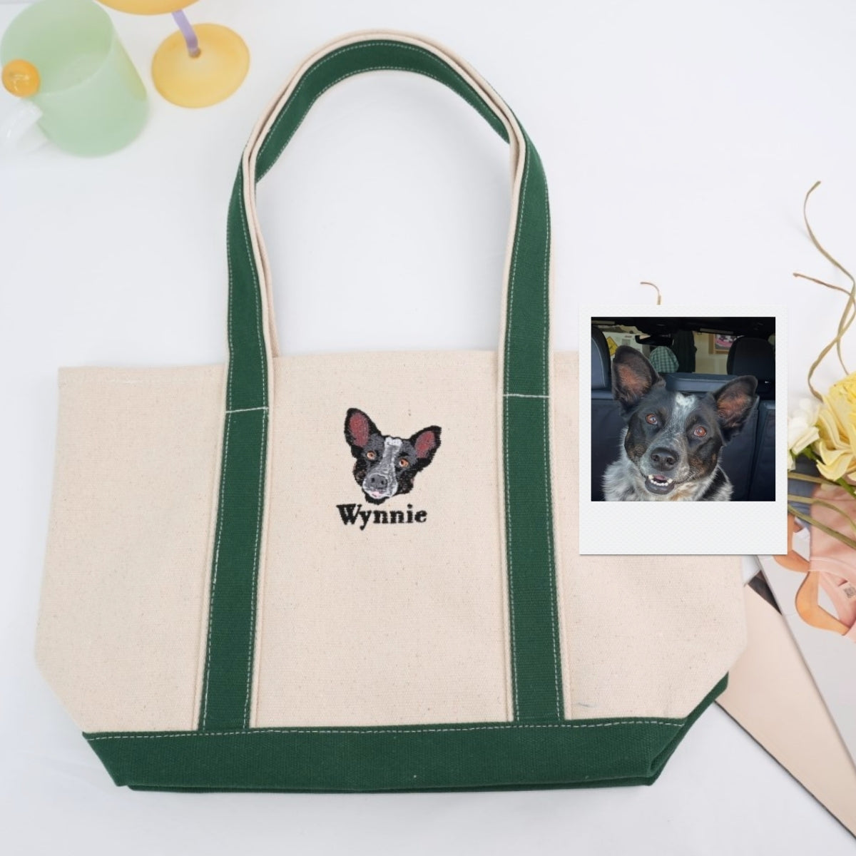 Mixed Pet Portrait Custom Embroidered Tote Bag - Dog Cat Face - Pet Parent Gift