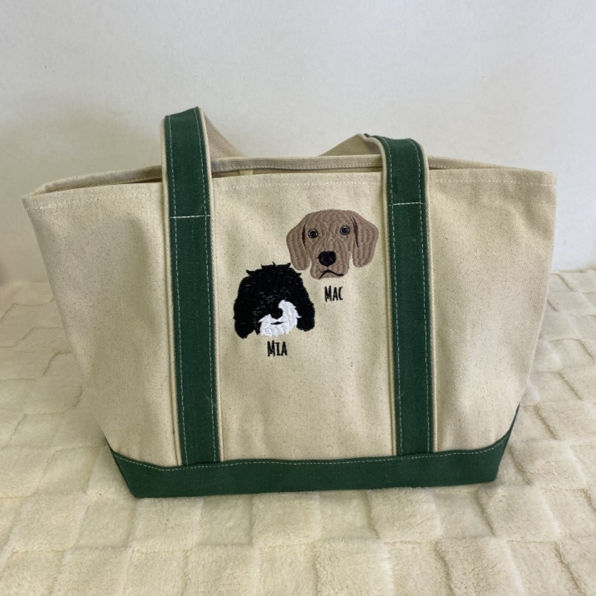 Mixed Pet Portrait Custom Embroidered Tote Bag - Dog Cat Face - Pet Parent Gift