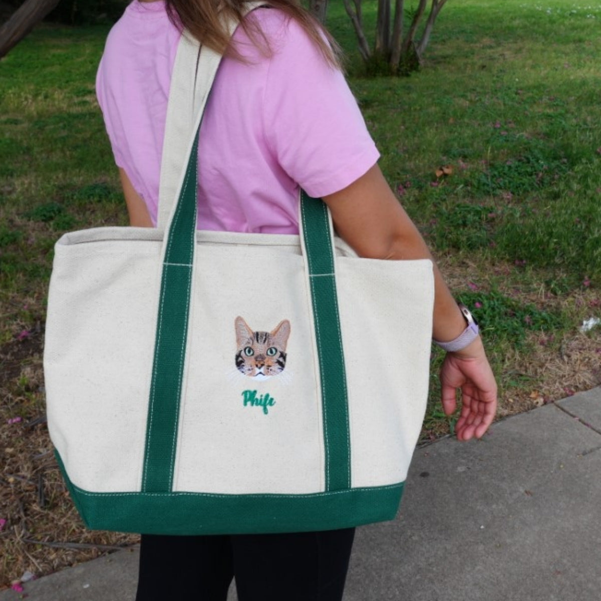Mixed Pet Portrait Custom Embroidered Tote Bag - Dog Cat Face - Pet Parent Gift
