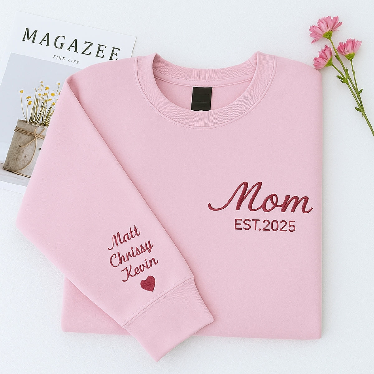 Mom EST Custom Embroidered Hoodie - Established Mama Sweatshirt - Personalized Anniversary Gift