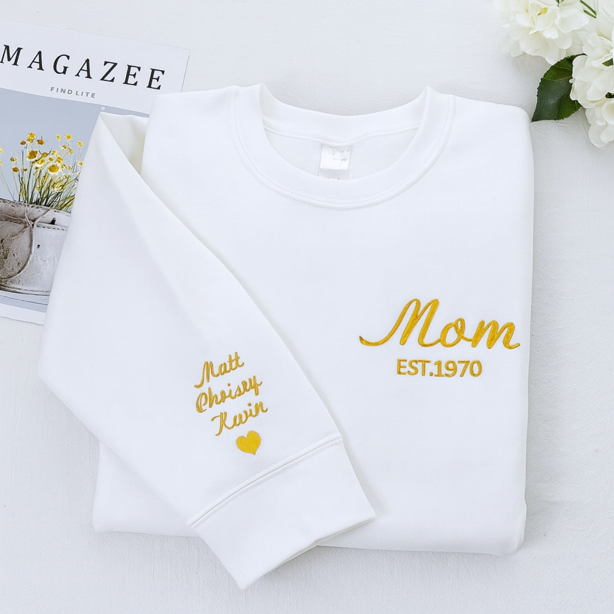 Mom EST Custom Embroidered Hoodie - Established Mama Sweatshirt - Personalized Anniversary Gift