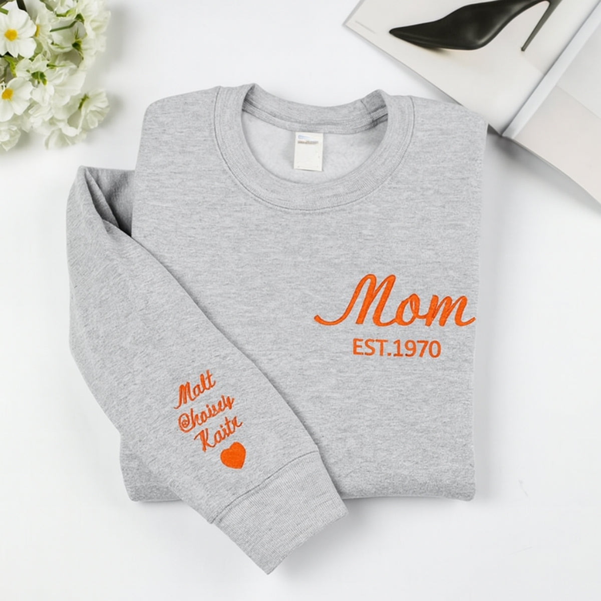 Mom EST Custom Embroidered Hoodie - Established Mama Sweatshirt - Personalized Anniversary Gift