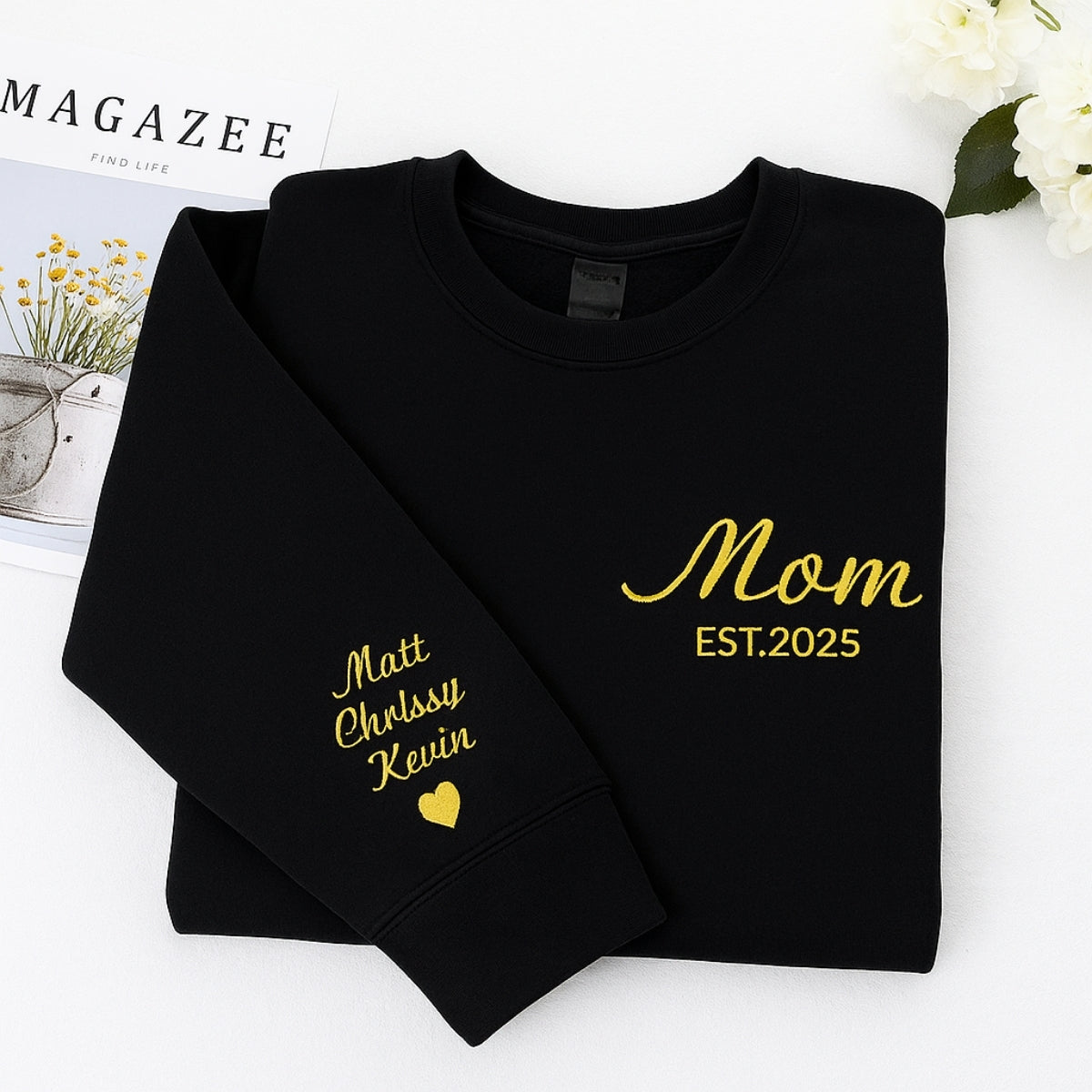 Mom EST Custom Embroidered Hoodie - Established Mama Sweatshirt - Personalized Anniversary Gift