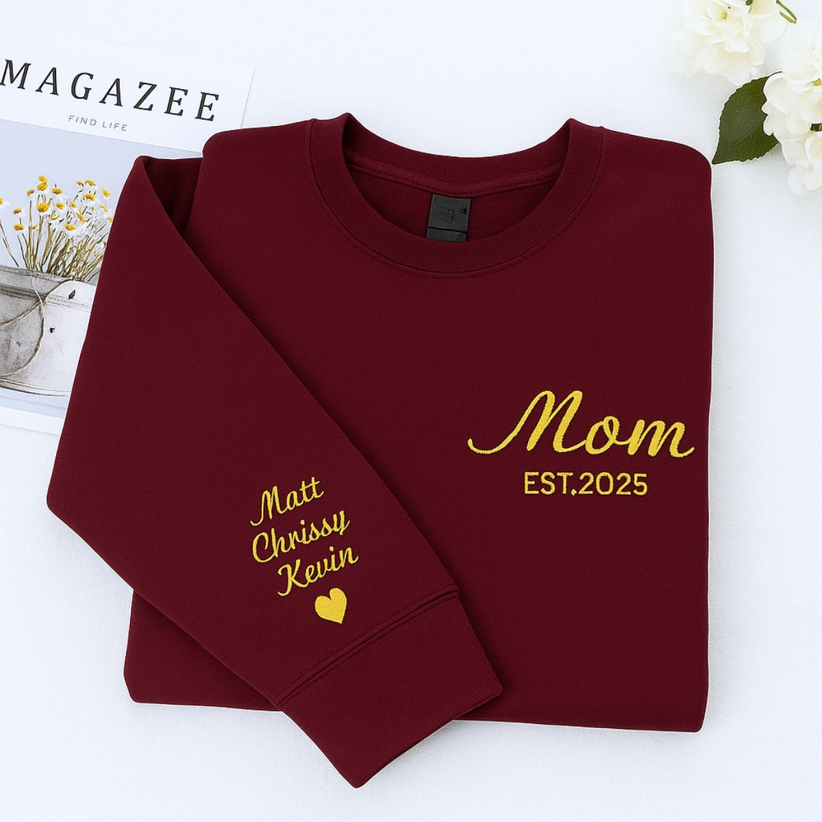 Mom EST Custom Embroidered Hoodie - Established Mama Sweatshirt - Personalized Anniversary Gift