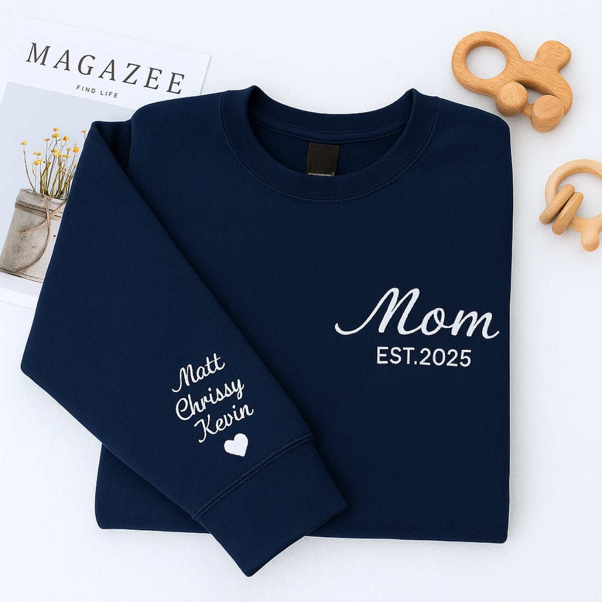 Mom EST Custom Embroidered Hoodie - Established Mama Sweatshirt - Personalized Anniversary Gift