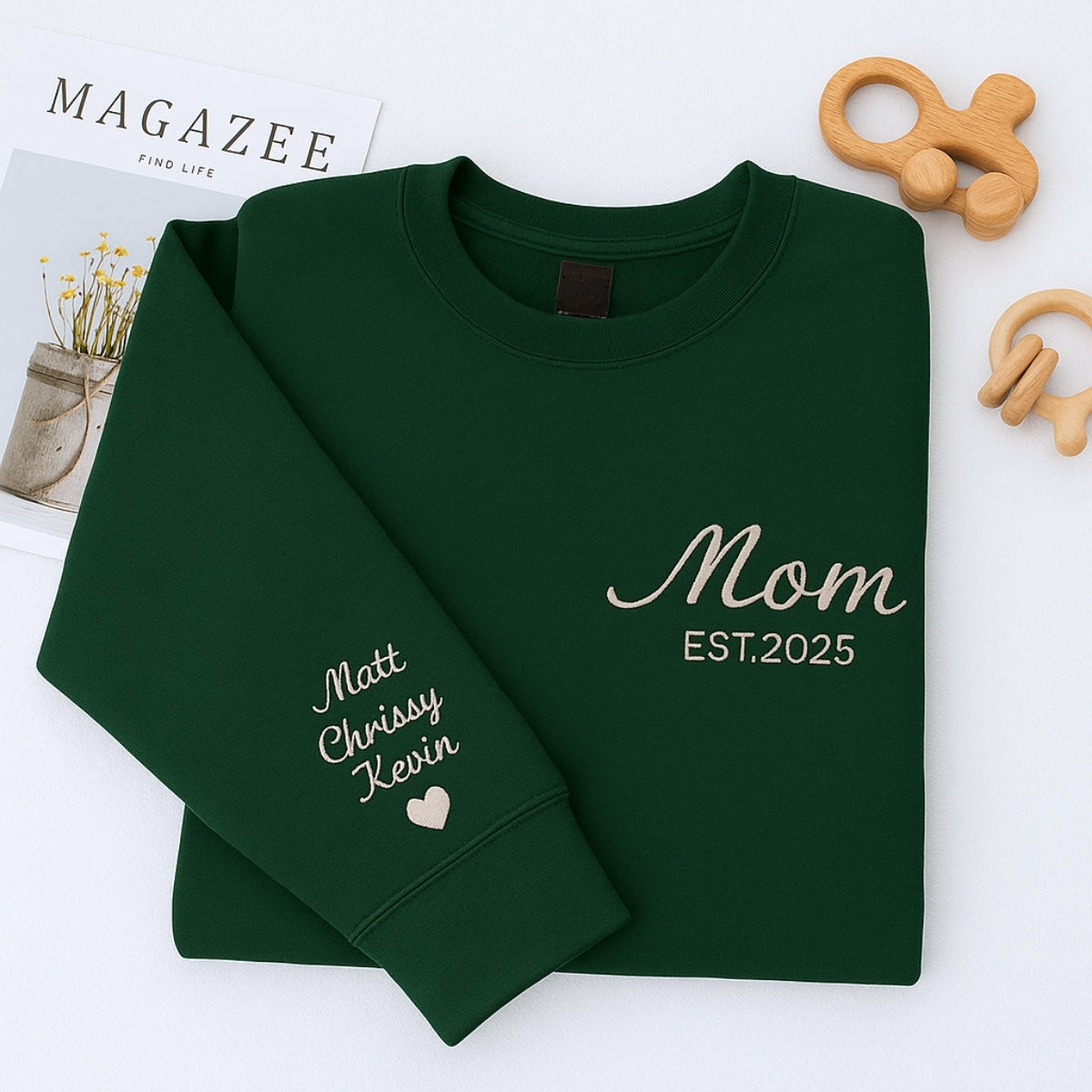 Mom EST Custom Embroidered Hoodie - Established Mama Sweatshirt - Personalized Anniversary Gift