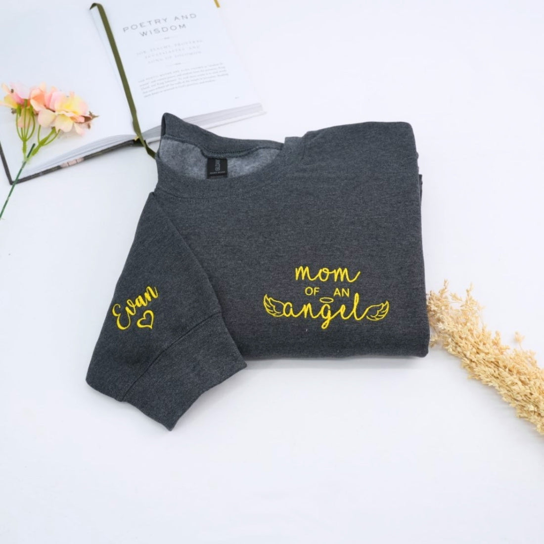 Mom of Angel Custom Embroidered Sweatshirt - Memorial Remembrance Hoodie - Gift for Loss of Child