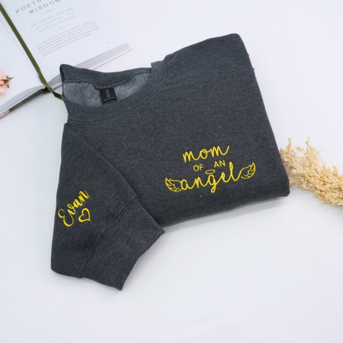 Mom of Angel Custom Embroidered Sweatshirt - Memorial Remembrance Hoodie - Gift for Loss of Child