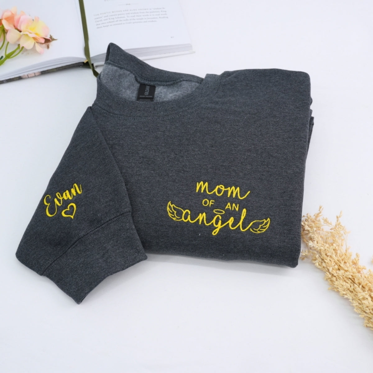 Mom of Angel Custom Embroidered Sweatshirt - Memorial Remembrance Hoodie - Gift for Loss of Child