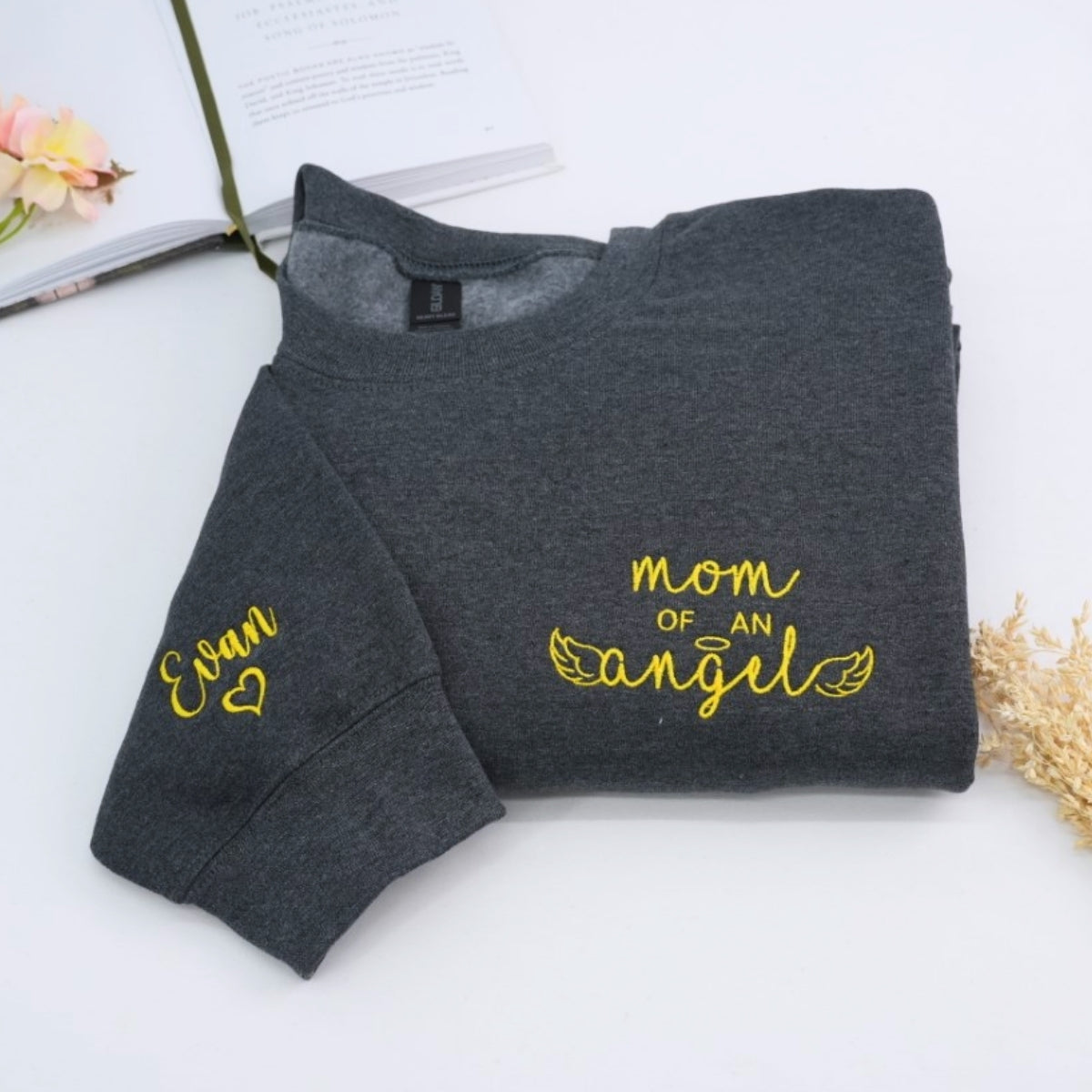 Mom of Angel Custom Embroidered Sweatshirt - Memorial Remembrance Hoodie - Gift for Loss of Child