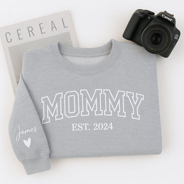 Mommy Custom Embroidered Hoodie - Varsity Style with Child Name - Personalized Mother's Day Gift