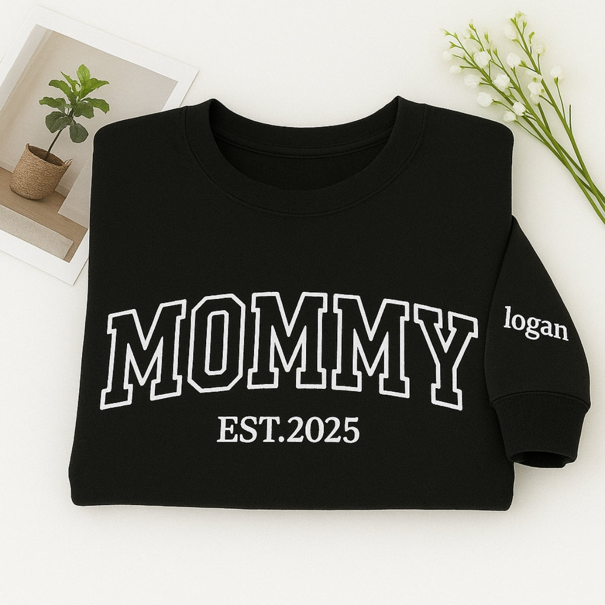 Mommy Custom Embroidered Hoodie - Varsity Style with Child Name - Personalized Mother's Day Gift