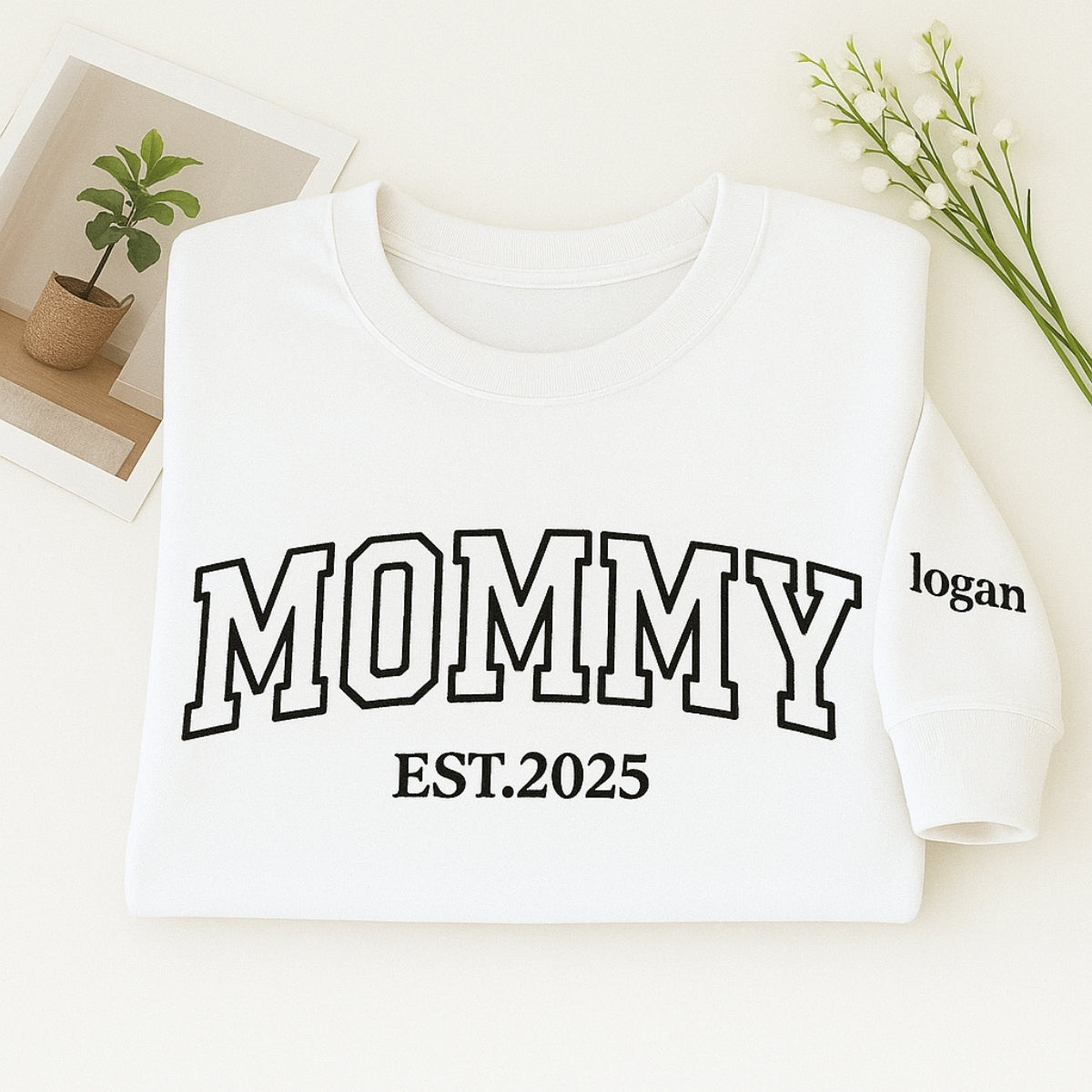 Mommy Custom Embroidered Hoodie - Varsity Style with Child Name - Personalized Mother's Day Gift