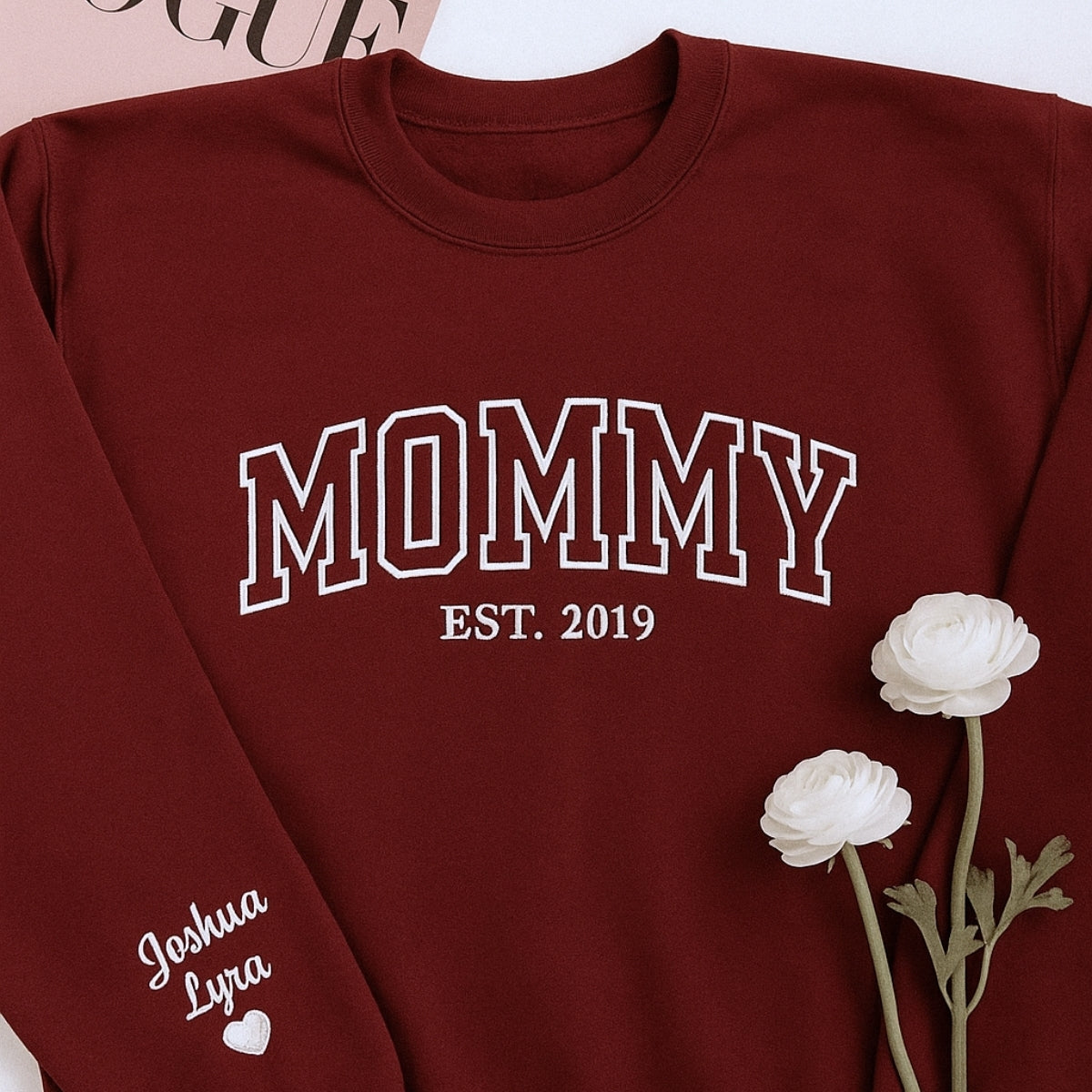 Mommy Custom Embroidered Hoodie - Varsity Style with Child Name - Personalized Mother's Day Gift