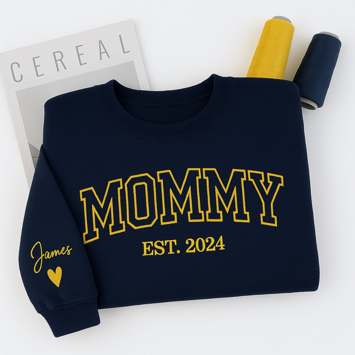 Mommy Custom Embroidered Sweatshirt - Varsity Style with Child Name & Heart - Mother's Day Gift