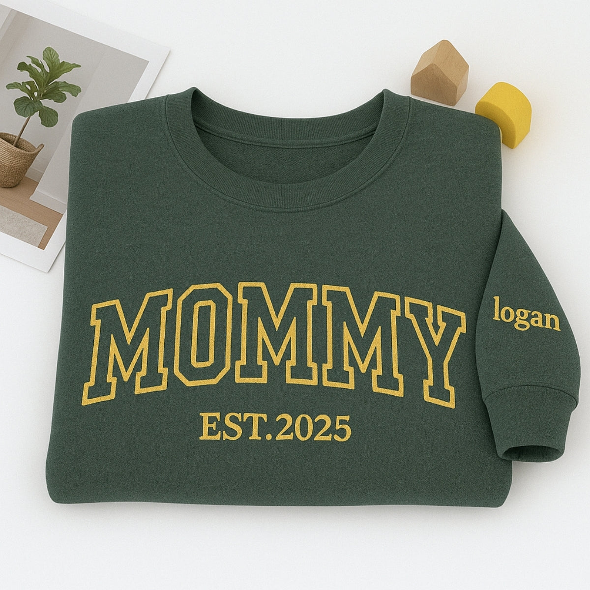 Mommy Custom Embroidered Sweatshirt - Varsity Style with Child Name & Heart - Mother's Day Gift