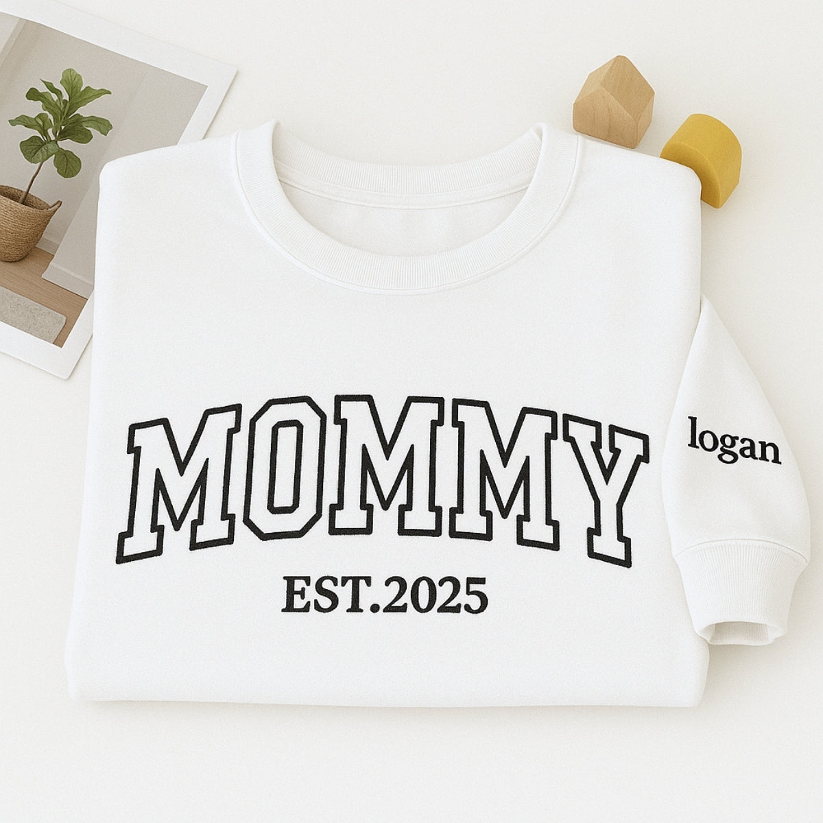 Mommy Custom Embroidered Sweatshirt - Varsity Style with Child Name & Heart - Mother's Day Gift