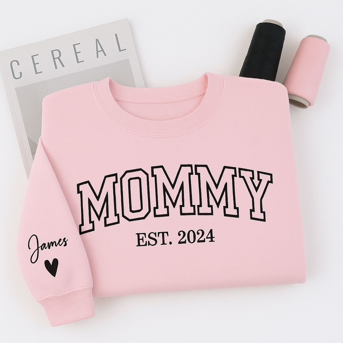 Mommy Custom Embroidered Sweatshirt - Varsity Style with Child Name & Heart - Mother's Day Gift